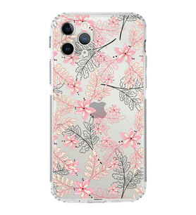 Apple iPhone 11 Pro MaxKamera Korumalı Tıpalı Kapak Floral Kırmızı Tasarımlı Şeffaf Kılıf