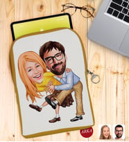 BK Gift Kişiye Özel Sevgililer Karikatürlü Taşınabilir Koruyucu Tablet Kılıfı & Organizer Çanta - Sarı-102