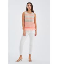 Peraluna KIYO BLOUSE Püskül Detaylı Kolsuz Yazlık Kadın Triko Bluz - Bej/Neon Turuncu
