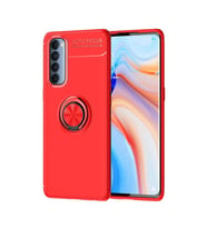 Oppo Reno 4 Pro 4G Kılıf Mıknatıslı Yüzüklü Standlı Yumuşak Silikon Kapak Ravel (Kırmızı)