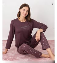 Pijamoni Kadın Milan Bisiklet Yaka Uzun Kol İnce Pijama Takımı 7600/36 - 1 Adet (Mürdüm)