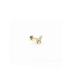 Mavi Kanatlı Kelebek Tragus Piercing – Zirkon Taşlı, Gold, Anti Alerjik