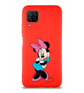 Huawei P40 Lite Soft Premier Kapak Minnie Mouse-D Tasarımlı Silikon Kılıf - Kırmızı (Şeffaf)