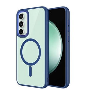 Coverzone Samsung Galaxy S23 FE ile uyumlu K?l?f Wireless ?arj �zellikli Metal buton Z-Krom MagSafe ile uyumlu ?effaf Transparan Double Color Silikon Kapak Lacivert