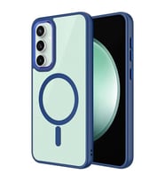 Coverzone Samsung Galaxy S23 FE ile uyumlu K?l?f Wireless ?arj �zellikli Metal buton Z-Krom MagSafe ile uyumlu ?effaf Transparan Double Color Silikon Kapak Lacivert