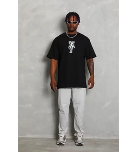 Erkek Baskılı T-Shirt Kısa Kol Bisiklet Yaka Regular Fit Rahat Kalıp Günlük Tişört - Siyah