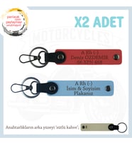Yol Arkadaşları İçin, İsim Plaka ve A- Kan Grubu Kişiye Özel x2 Anahtarlık Set, Nar Çiçeği-Mavi-SK
