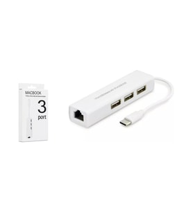 Hadron HDX7007 Type-C 3.1 Ethernet Çevirici 3x USB Hub (Beyaz)