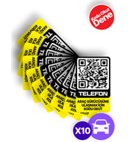 MEO 10'lu Paket - Numarasız Numaratör - İçten Yapıştırma QR Kod - Araç İçi Park Telefon Numarası (Dikey Etiket)