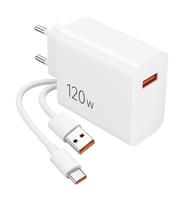Hızlı Şarj Cihazı 120W Adaptör + Type C Kablo Hızlı Şarj Aleti Tüm Telefonlara Uyumlu (Beyaz)