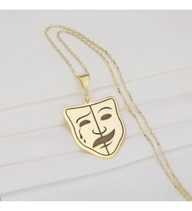Kişiye Özel Gülen & Ağlayan Maske Kolye 925K Gümüş (Gold)