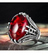 925 Ayar Gümüş Ruby Taşlı Sade Motifli Erkek Yüzük