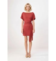 Kadın Kısa Kollu Asimetrik Yaka Bağlamalı Bodycon Mini Elbise Viskon Ribana Yumuşak Örme Günlük