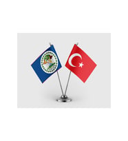 Belize Bayrağı ve Türk Bayrağı İkili Saten Masa Bayrağı Takımı