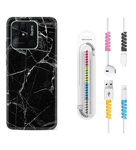 Xiaomi Poco X3 Pro M4 Pro X4 Pro C40 10C Kılıf Kablo Koruma Spiral Silikon Fragile Black Mermer 1378