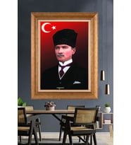 Altın Varaklı Çerçeveli Paspartulu Atatürk Tablo TR1608 (Gold)