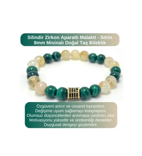 SERTİFİKALI Zirkon Aparatlı Malakit - Sitrin - 8mm Doğal Taş Misinalı Bileklik