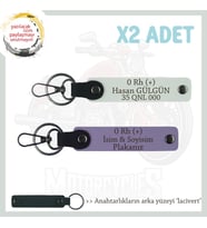 Motor Tutkunlarına Özel, İsim Plaka ve 0 Rh (+) Kan Grubu Yazılı 2'li Anahtarlık, Mor-Bordo-Laci (Çok Renkli)