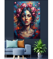 Çiçekli Kadın Yüzü Sanat Dekoratif Kanvas - Mdf Ahşap Tablo