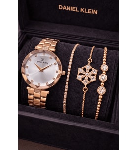 Daniel Klein Rose Gold Renk Kadın Kol Saati 3’lü Çelik Bileklik Seti Özel Günler İçin Zarif Hediye Seti