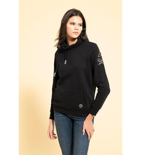 Yaka Kordon Detaylı Kanguru Cep Siyah Sweatshirt