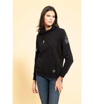 Yaka Kordon Detaylı Kanguru Cep Siyah Sweatshirt