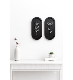 Minimalist Çizgisel Çiçek Temalı 2'li Lüks Duvar Dekoru (MDF & Aynalı Pleksi)