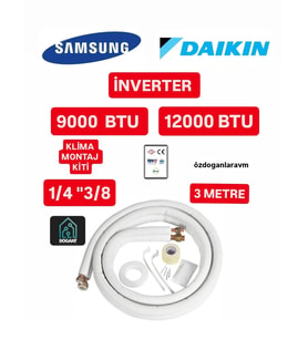 İnverter 9000 Btu ve 12000b Btu 3 metre 1/4-3/8 Alüminyum Boru  Kiti