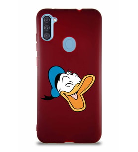 Samsung Galaxy M11 Soft Premier Kapak Donald Duck-E Tasarımlı Silikon Kılıf - Mürdüm (Şeffaf)