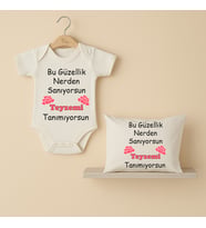 Pia Baby B31 %100 Pamuk Teyzemi Tanımıyorsun Yazılı Tasarlanabilir Bebek Body Ve Yastık Kılıfı (Ekru)