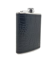 Çelik Üzeri Siyah Kroki Deri Kaplı 8 oz 240 ml içki Matarası kb03