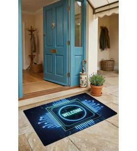 Valerine Life Kapı Önü Paspası 45x70cm Kaymaz Taban Dekoratif iç Dış Mekan Neon Çip ve Devre Deseni