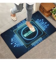 Valerine Life Neon Çip ve Devre Desenli Welcome Kapı Önü Paspası 45x70cm (Lacivert-Beyaz)