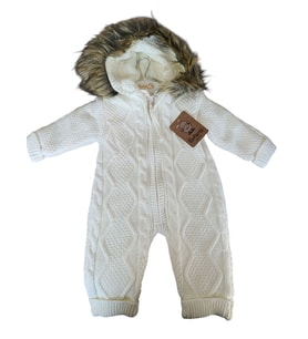 4125 Unisex Bebek Triko Kürklü Fermuarlı Kapüşonlu Tulum