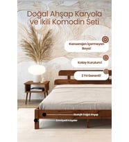 Lotus Model Masif Ahşap Karyola ve 2 Adet Komodin Kolay Kurulum Fırınlanmış İthal Sibirya Çamı 90x190 Yatak Uyumlu 2 Adet Komodin