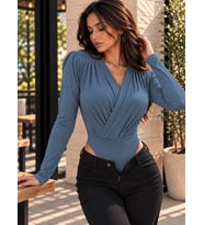Nido Moda Kadın Kruvaze Yaka Uzun Kollu Body
