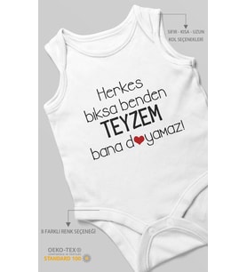 Herkes Bıksa Benden Teyzem Bana Doyamaz! Baskılı Bebek Zıbını – Çıtçıtlı Body  %100 Pamuk Sıfır Kol (Beyaz)