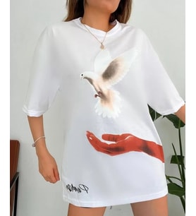 Dijital Baskılı T-Shirt - Beyaz