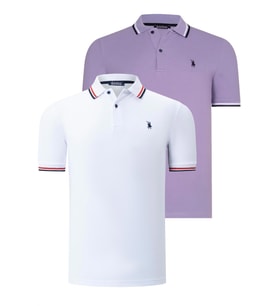 İKİLİ SET T8594 DEWBERRY ERKEK T-SHIRT-BEYAZ-LİLA (Karışık)