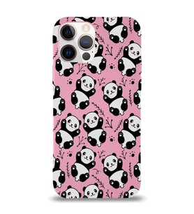 Apple iPhone 12 Pro Max Uyumlu Lansman Kılıf Panda Tasarımlı İçi Kadife Kapak-Pembe (Şeffaf)