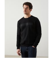 LCWAIKIKI Classic Siyah Bisiklet Yaka Baskılı Erkek Kalın Sweatshirt