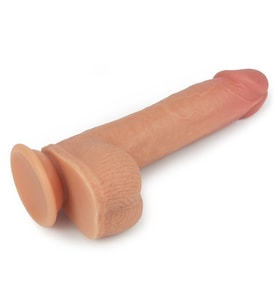 Gerçek Ten Hissi Sağlayan Dönebilen ve Isınabilen Çift Katmanlı 21 Cm Titreşimli Kemerli Penis