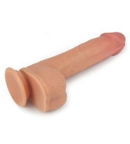Gerçek Ten Hissi Sağlayan Dönebilen ve Isınabilen Çift Katmanlı 21 Cm Titreşimli Kemerli Penis