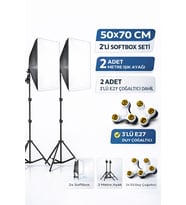 Rabsev Softbox İkili Set 50x70Cm Sürekli Işık Seti 2 Metre Ayaklı 3'lü E27 Duylu Ürün Fotoğraf Çekim Işığı