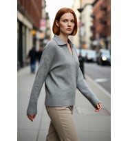 Kadın Oversize Polo Yaka Düşük Kol Triko Kazak Kışlık Kombinlerinize Modern Rahatlık Katacak Şık