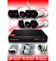 BAYICAM 8 Kameralı Uzay 2 İç Kamera Set HDD'siz Full HD Gece Görüşlü Güvenlik Kamerası Sistemi