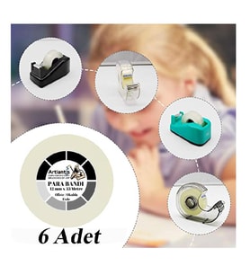 Şeffaf Para Bandı 12mm x 33 Metre 6 Adet Artlantis Şeffaf Okul Ofis Bantı 6 Adet (Renksiz)
