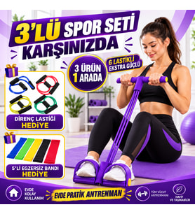3 Spor Aleti 1 Arada Direnç Lastiği - 5 Li Plates Bandı - Body Trimmer 6 Tüplü Mekik Çekme Aleti Evde Spor Tüm Vücut Egzersiz Aleti
