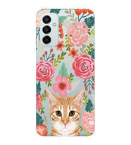 Samsung Galaxy M14 Uyumlu Kedi ve Çiçek Desenli Şeffaf Telefon Kılıfı