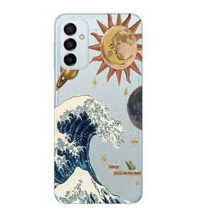 Samsung Galaxy M14 Uyumlu Güneş ve Dalga Desenli Şeffaf Telefon Kılıfı